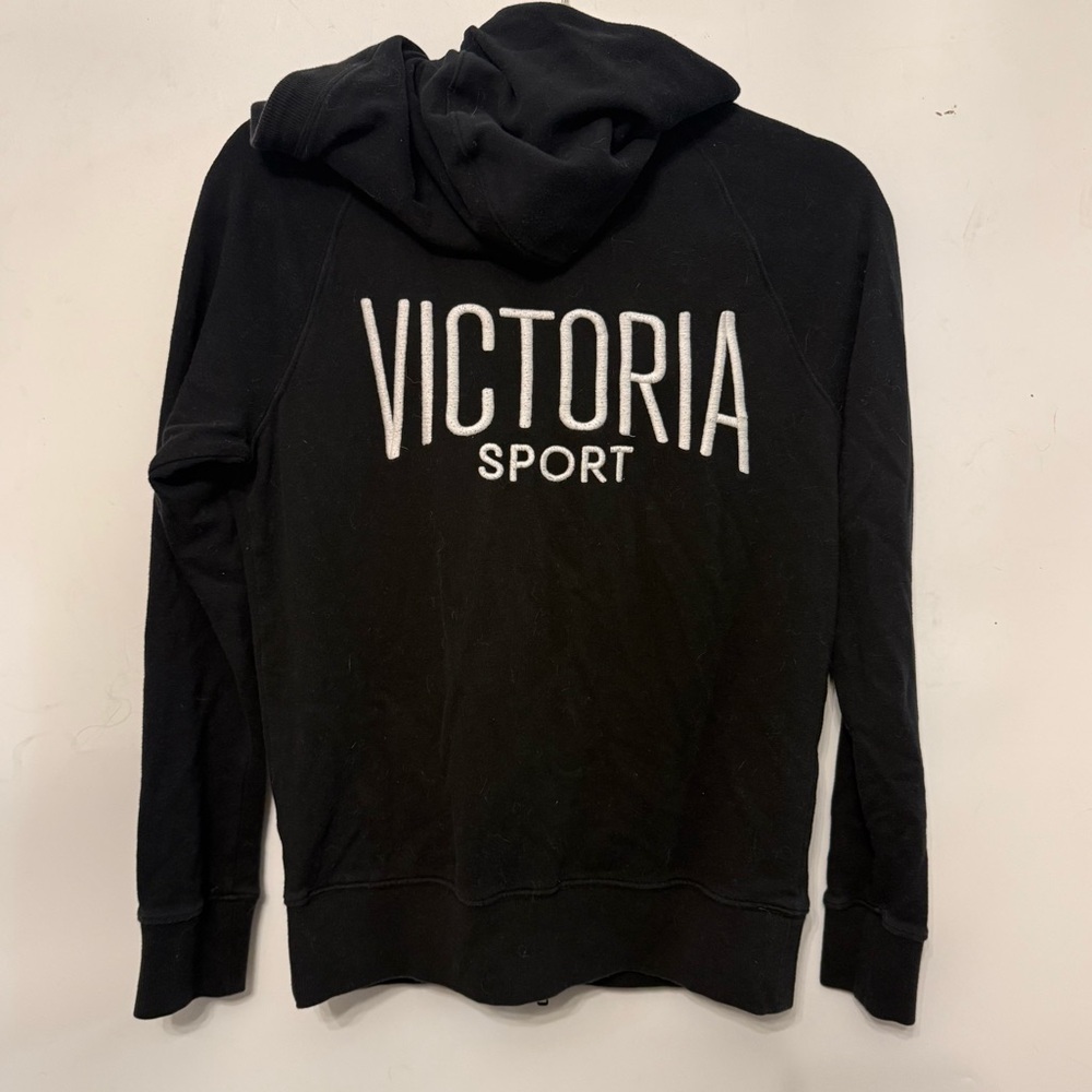 Victoria Secret women’s XS sport hoodie zip up black white embroidery pink